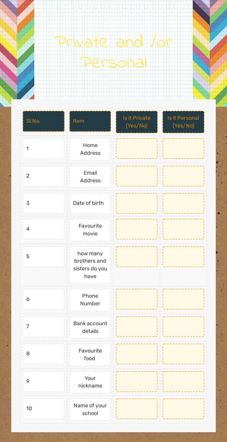 Private and /or Personal worksheet preview