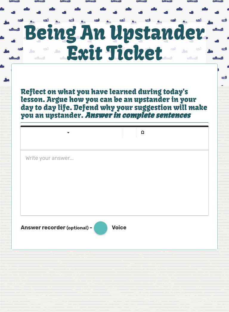 Being An Upstander Exit Ticket worksheet preview