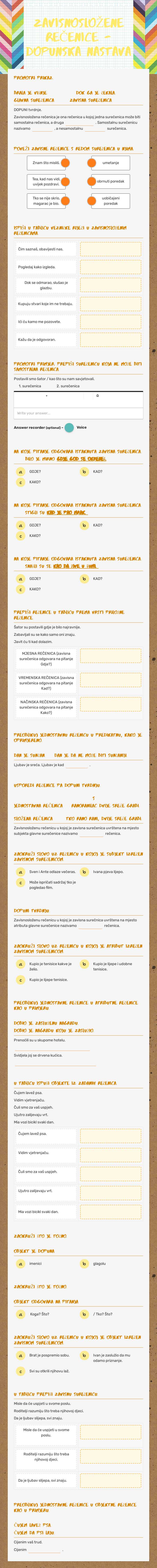 ZAVISNOSLOŽENE REČENICE - dopunska nastava Grade 7 worksheet preview