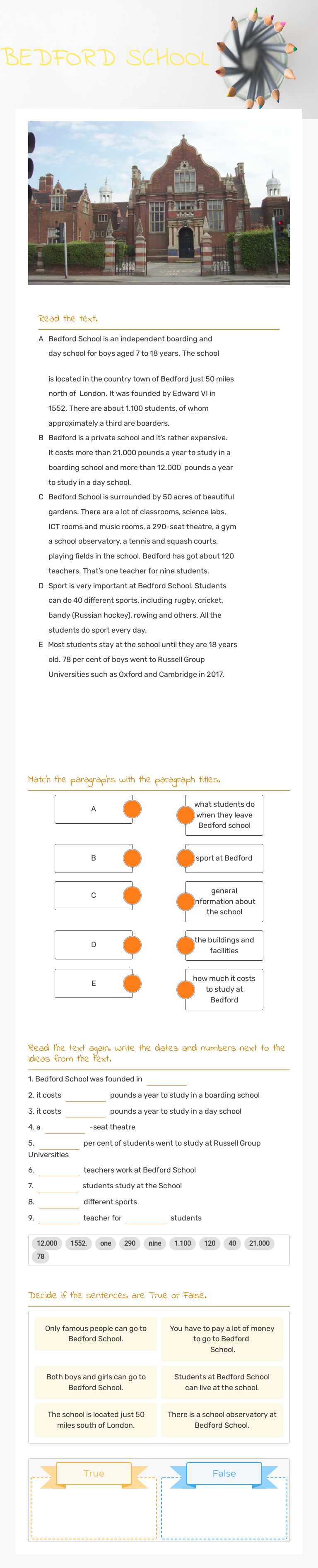 BEDFORD SCHOOL worksheet preview image