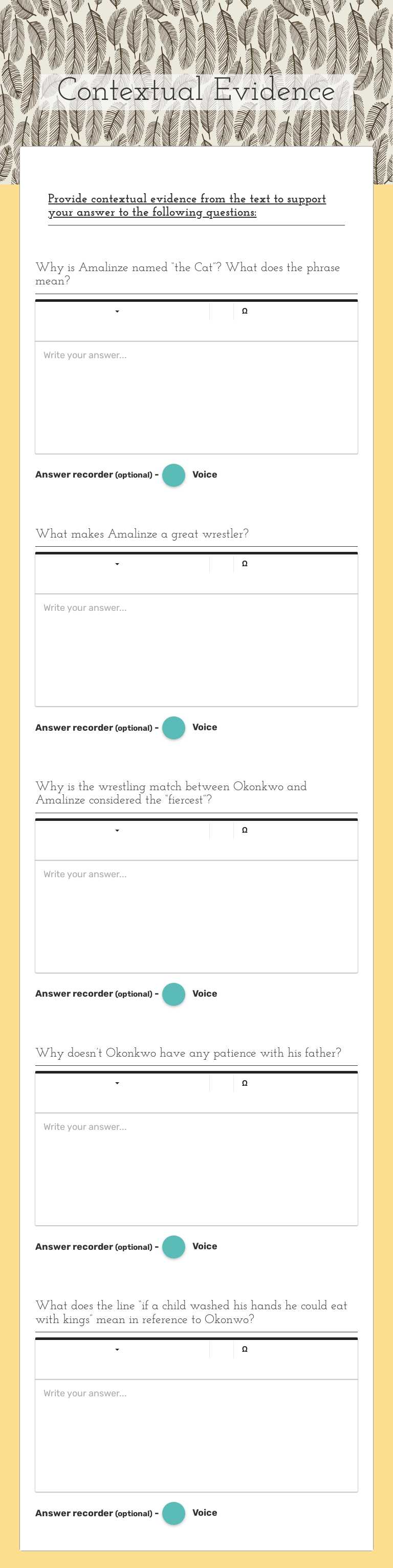Contextual Evidence worksheet preview image