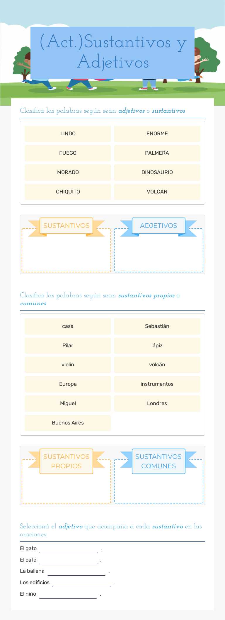 (Act.)Sustantivos y Adjetivos Grade 2 worksheet preview