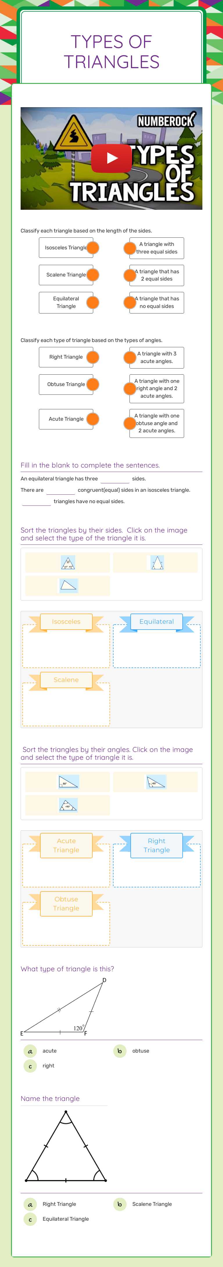 Types of TriANgles Grade 4 worksheet preview