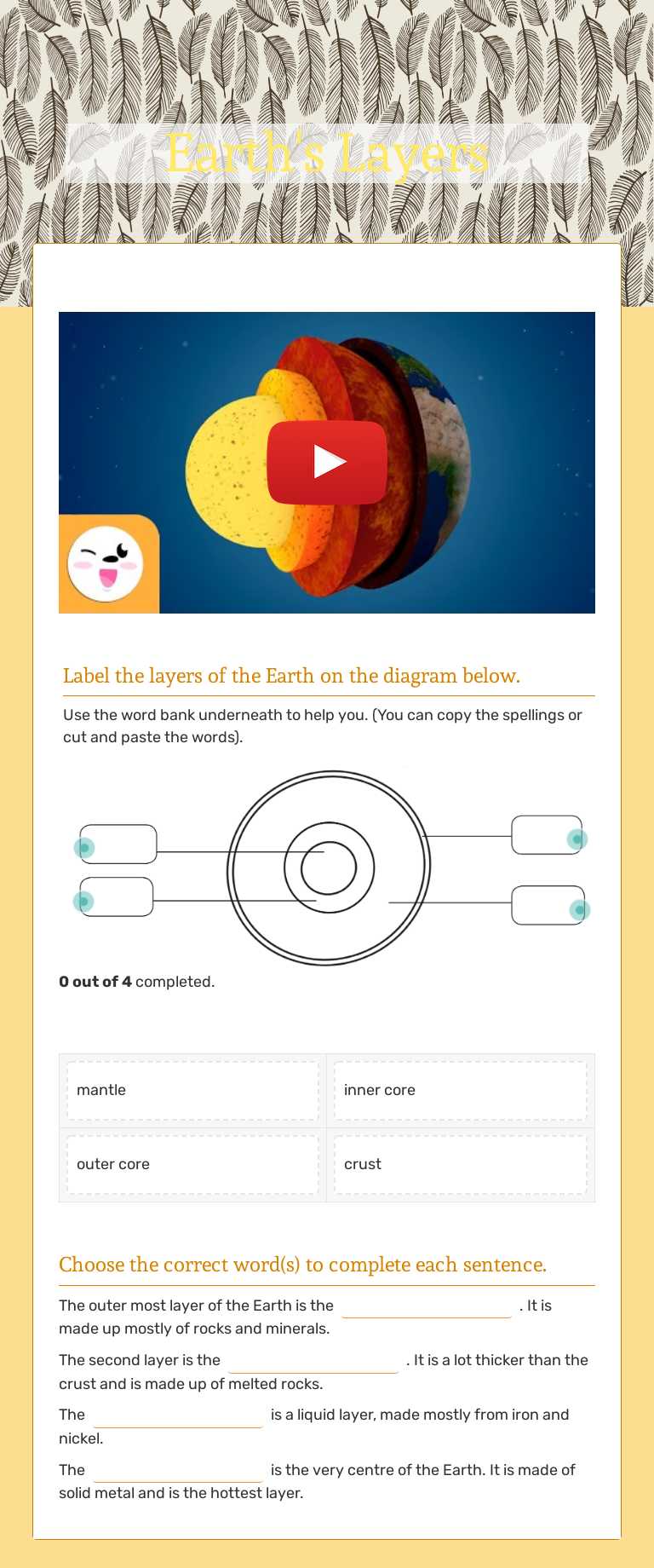 Earth's Layers worksheet preview image