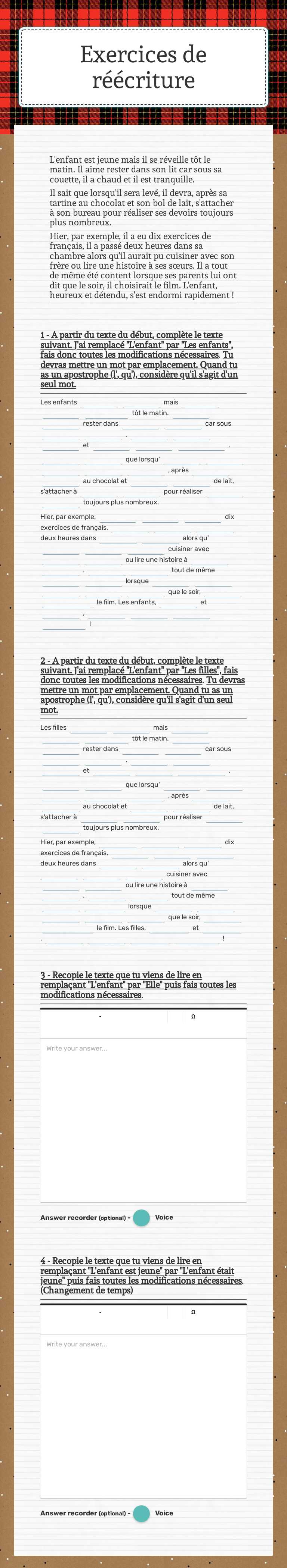 Exercices de réécriture worksheet preview image