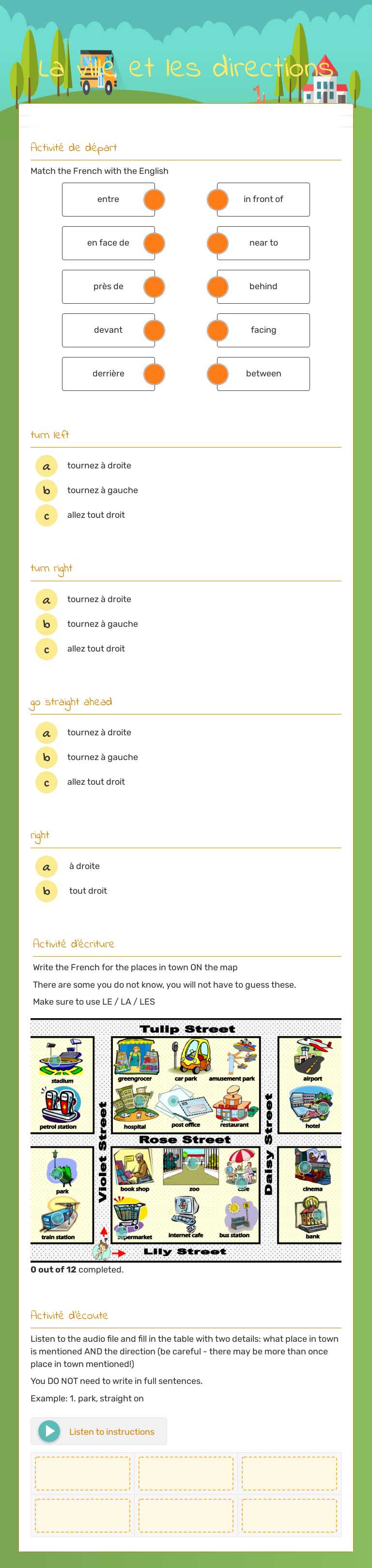 La ville et les directions worksheet preview image