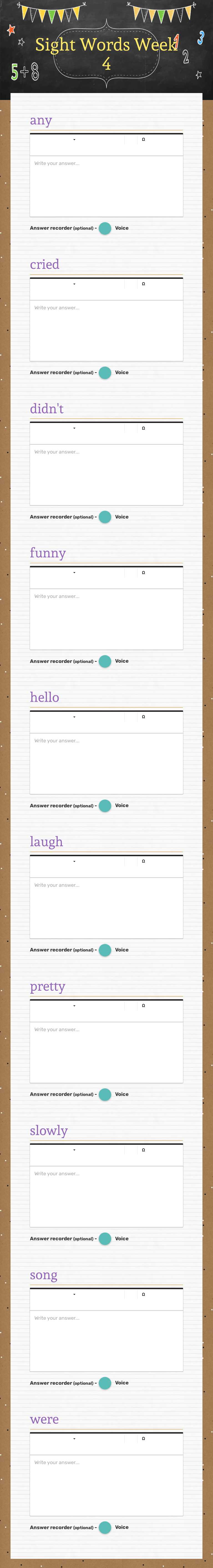 Sight Words Week 4 worksheet preview image