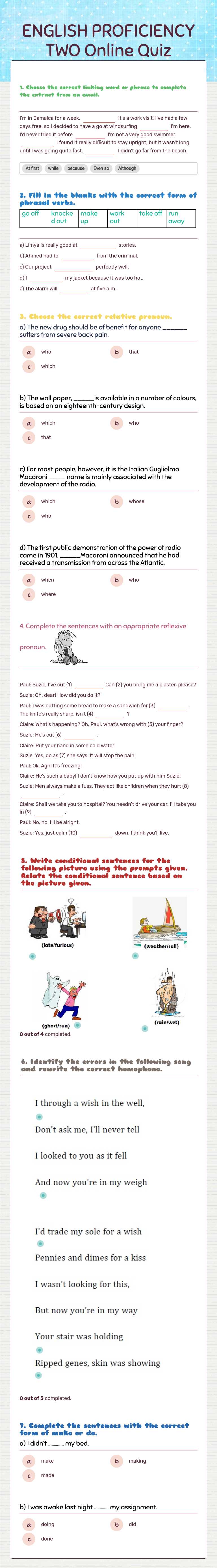 ENGLISH PROFICIENCY TWO Online Quiz worksheet preview image