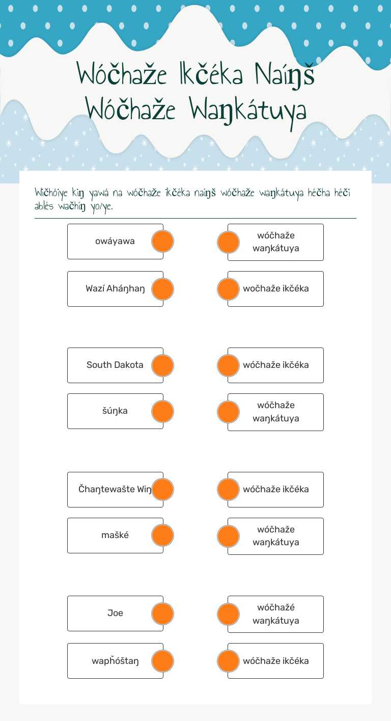 Wóčhaže Ikčéka Naíŋš Wóčhaže
Waŋkátuya worksheet preview image