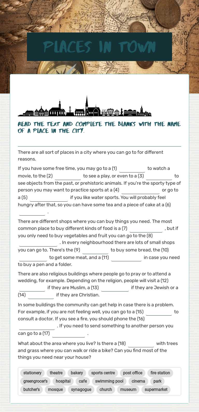 PLACES IN TOWN Grade 6 worksheet preview