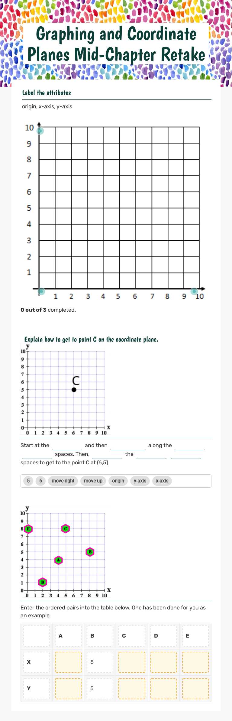 Graphing and Coordinate Planes Mid-Chapter Retake worksheet preview image