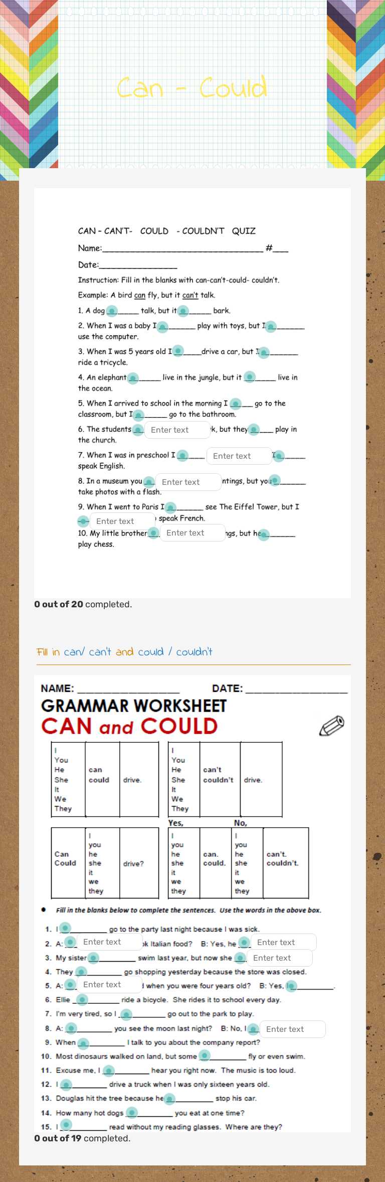 Can - Could worksheet preview image