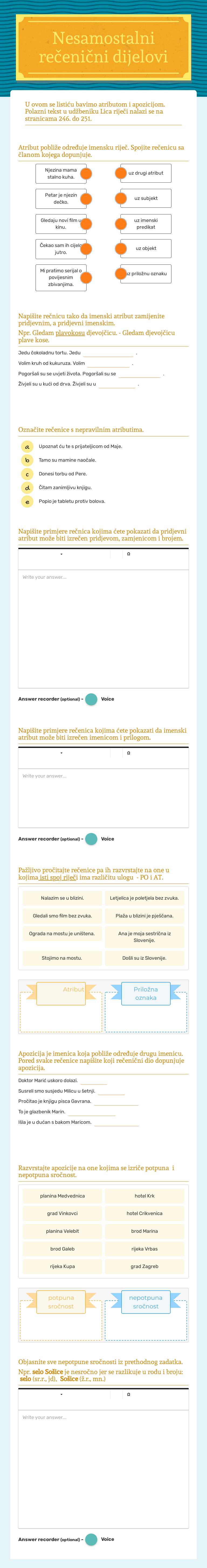 Nesamostalni rečenični dijelovi worksheet preview image