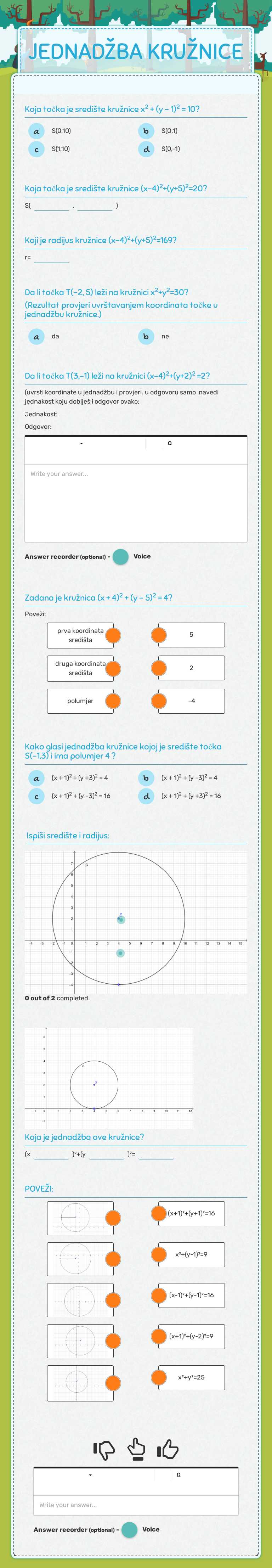 JEDNADŽBA KRUŽNICE worksheet preview image