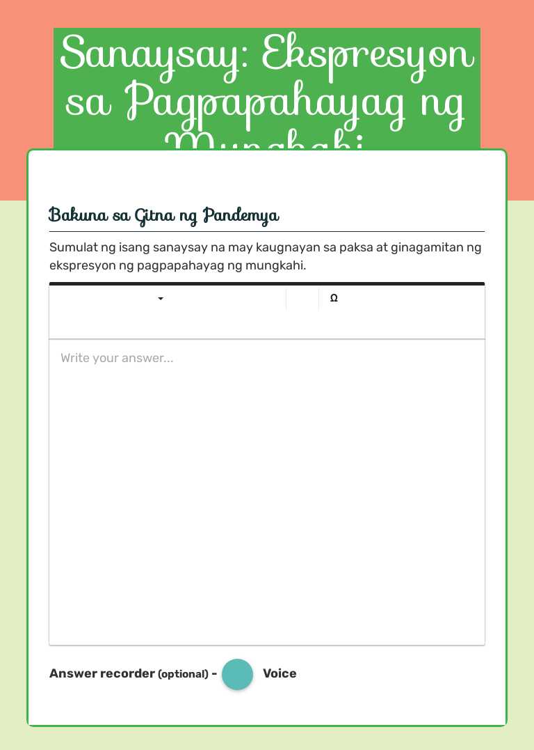 Sanaysay: Ekspresyon sa Pagpapahayag ng Mungkahi worksheet preview