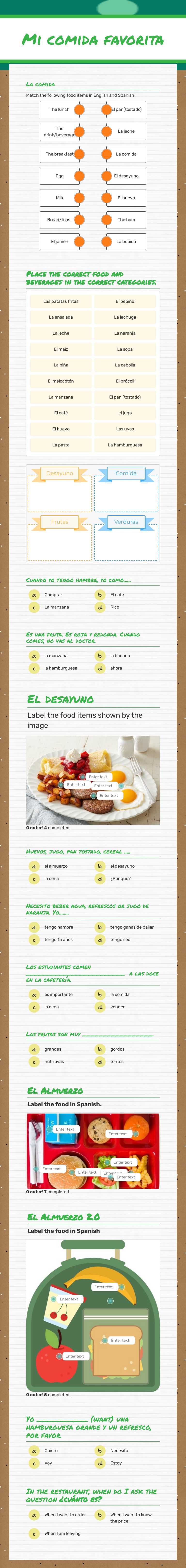 Mi comida favorita worksheet preview image