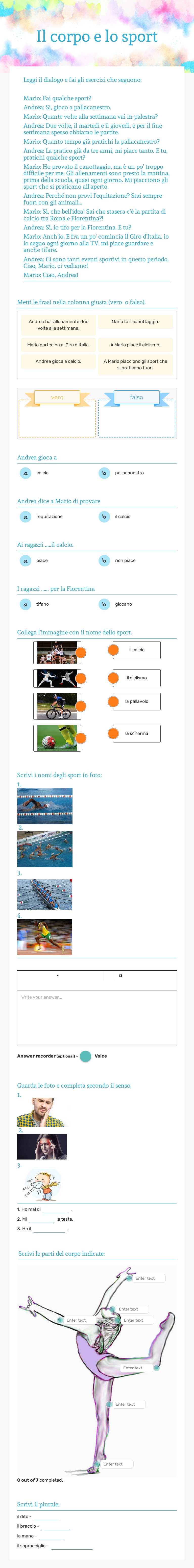 Il corpo e lo sport worksheet preview image