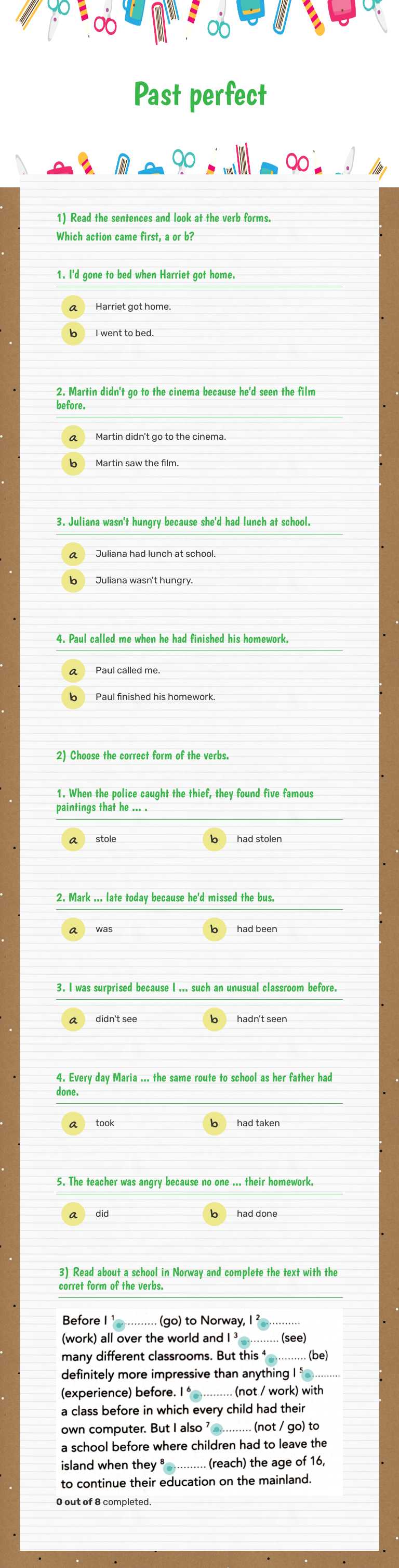 Past perfect worksheet preview image