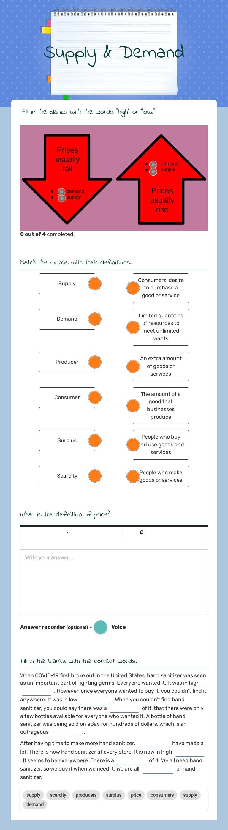Supply & Demand worksheet preview image
