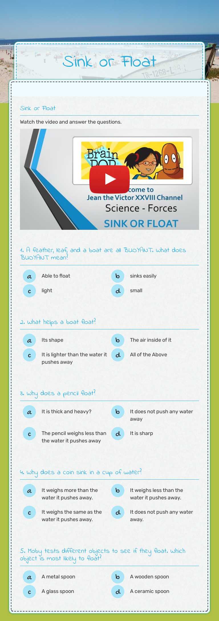 Sink or Float worksheet preview image