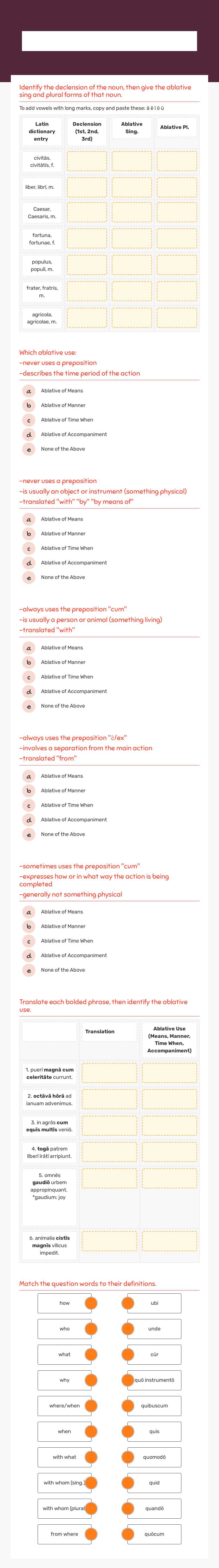 Latin I: Ch. 12 Review worksheet preview image