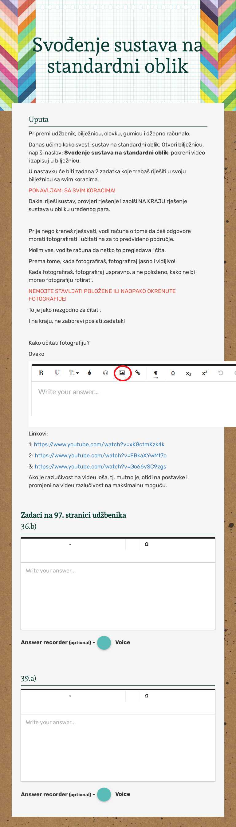 Svođenje sustava na standardni oblik Grade 7 worksheet preview