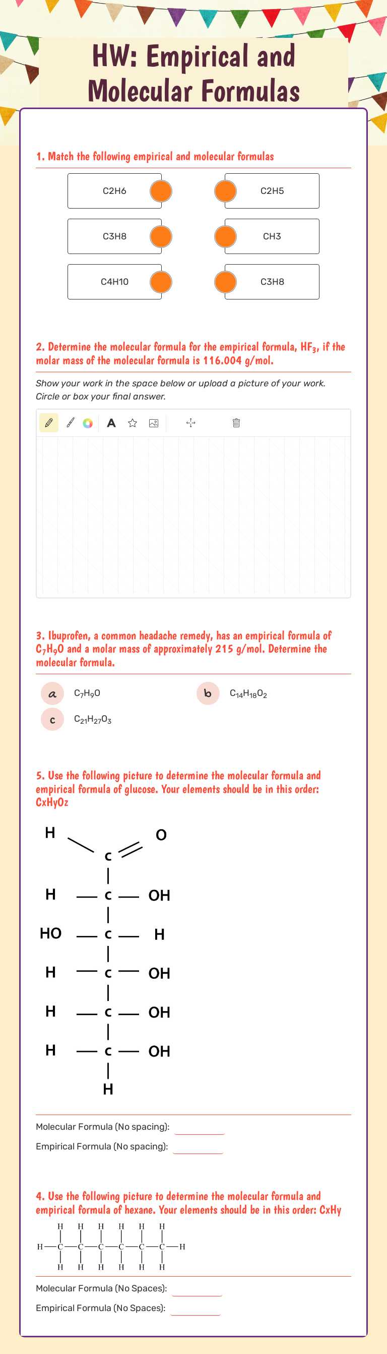 HW: Empirical and Molecular Formulas worksheet preview image