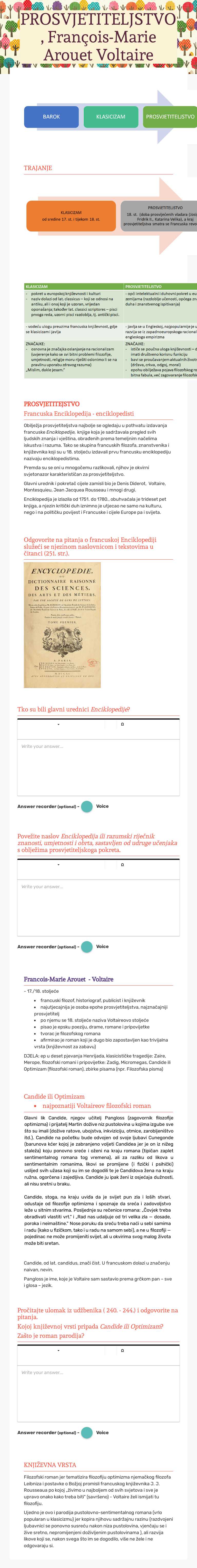 PROSVJETITELJSTVO,   François-Marie Arouet  Voltaire worksheet preview image