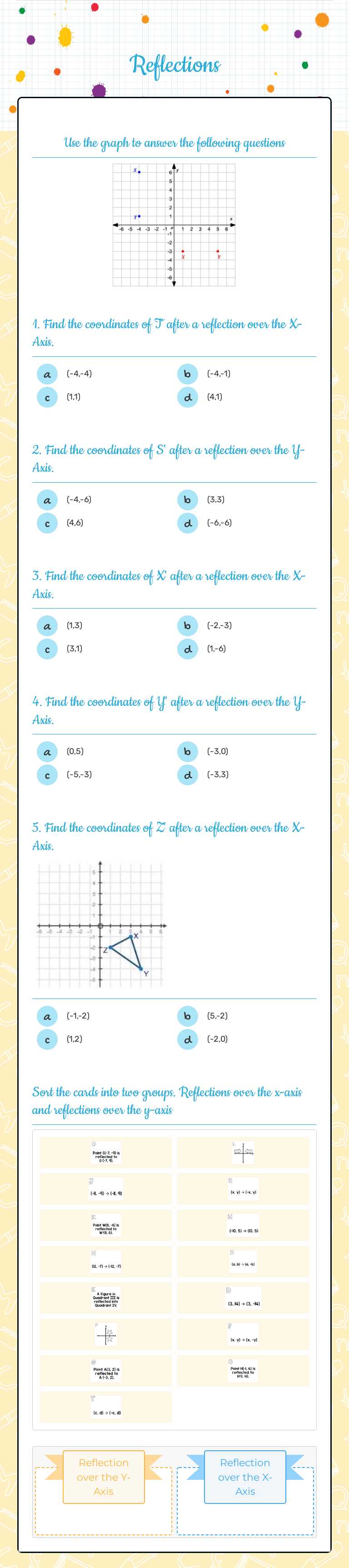 Reflections worksheet preview image