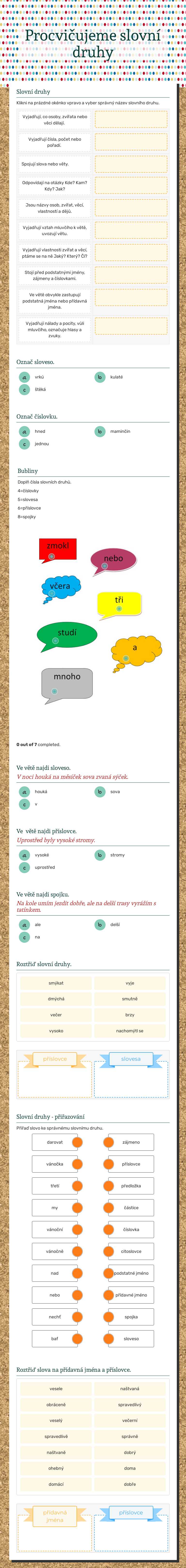 Procvičujeme slovní druhy worksheet preview image