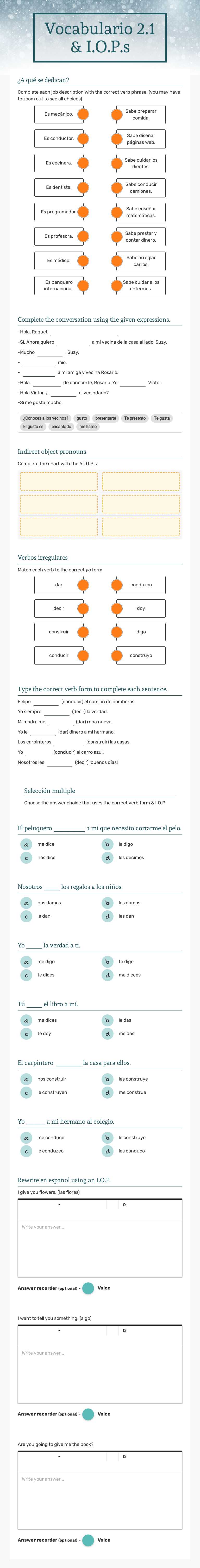 Vocabulario 2.1 & I.O.P.s worksheet preview image