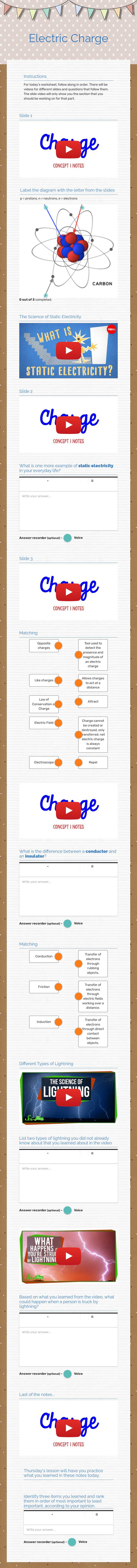 Electric Charge worksheet preview image