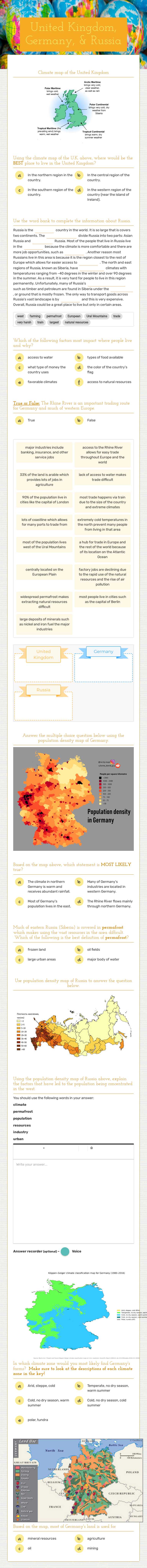 United Kingdom, Germany, & Russia worksheet preview image