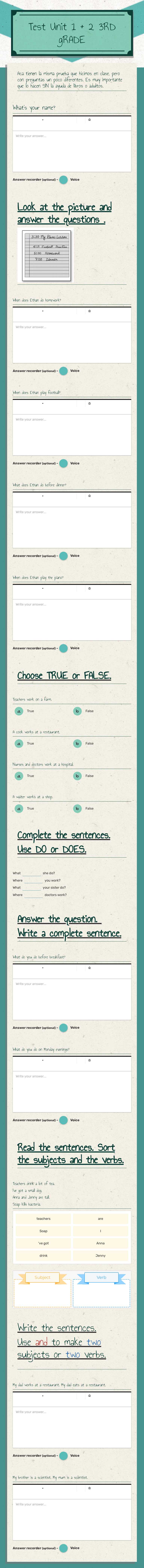 Test Unit 1 + 2 3RD gRADE worksheet preview image