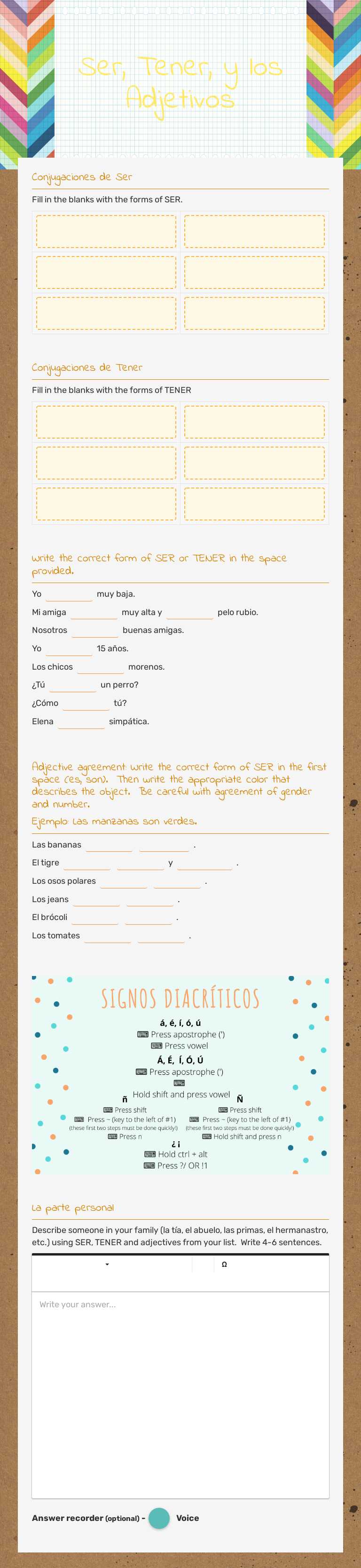 Ser, Tener, y los Adjetivos Grade 10 worksheet preview