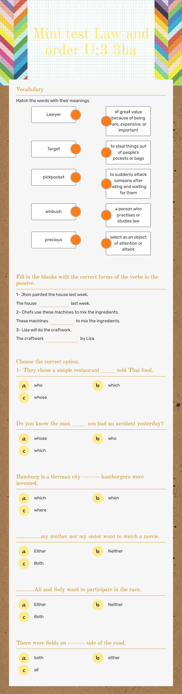 Mini test Law and order U:3 3ha worksheet preview image