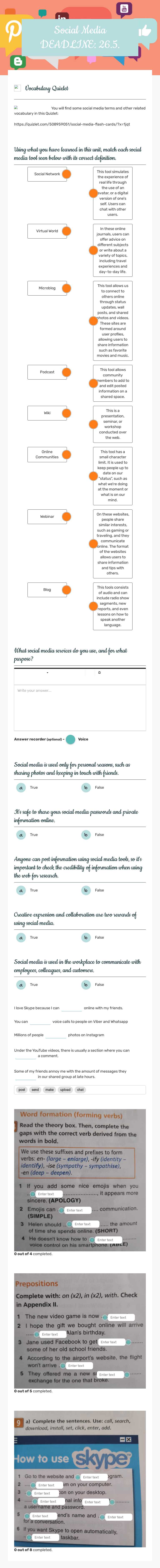 Social Media
DEADLINE: 26.5. worksheet preview image