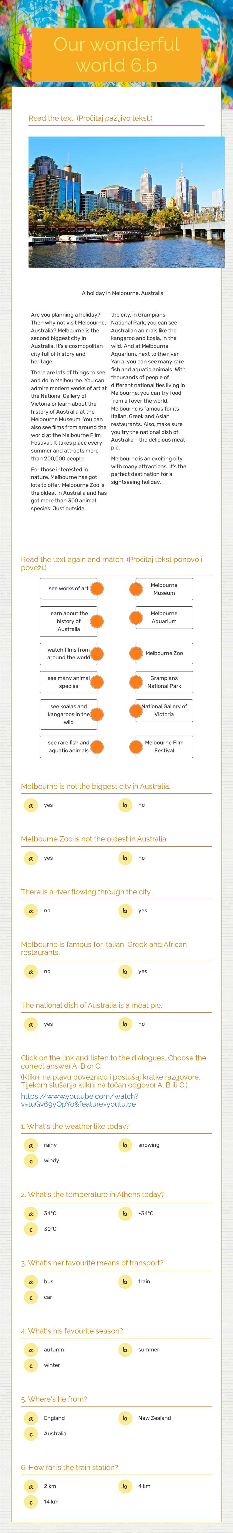 Our wonderful world 6.b Grade 6 worksheet preview