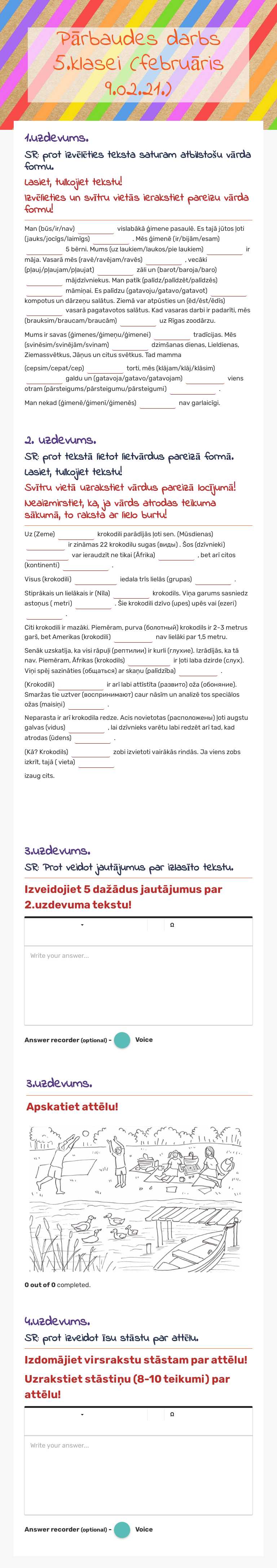 Pārbaudes darbs 5.klasei (februāris 9.02.21.) worksheet preview image