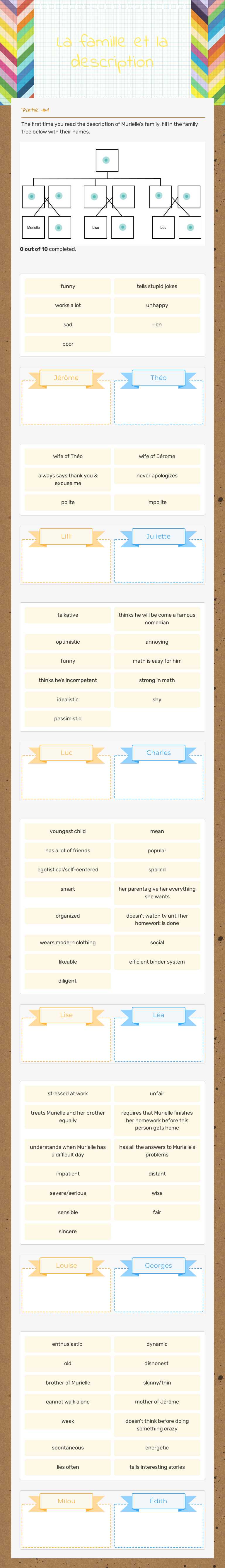 La famille et la description worksheet preview image