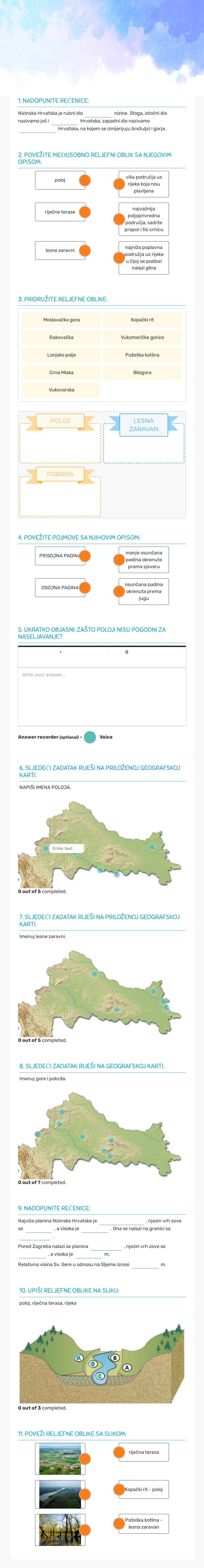 RELJEF NIZINSKE HRVATSKE worksheet preview image