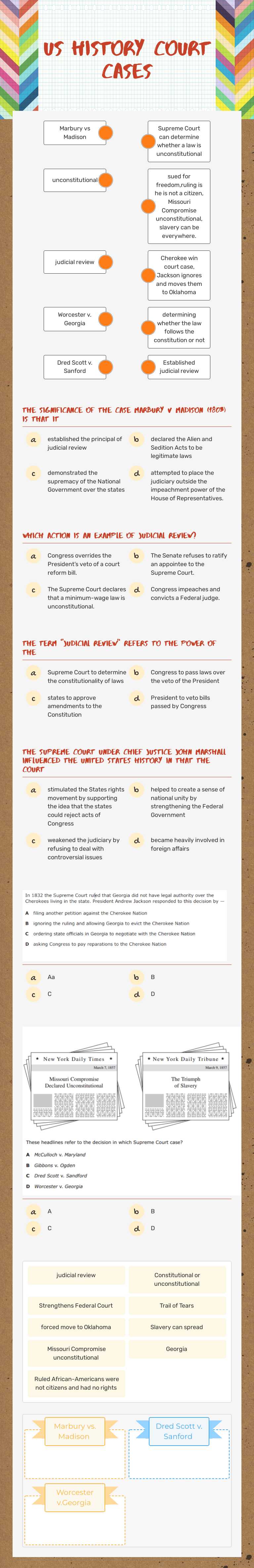 US History Court Cases worksheet preview image