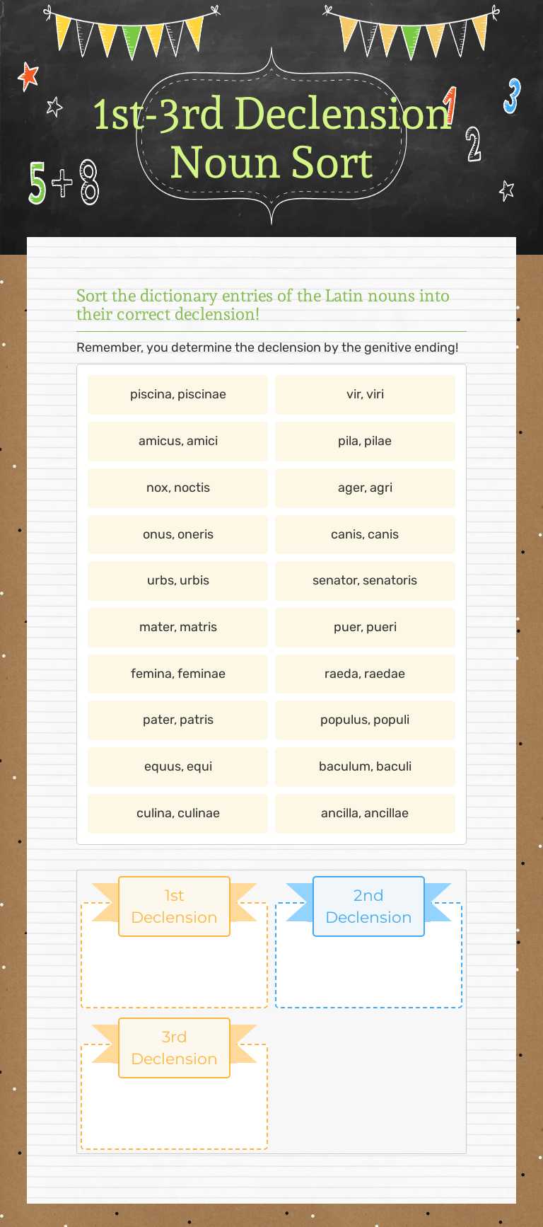 1st-3rd Declension Noun Sort worksheet preview image