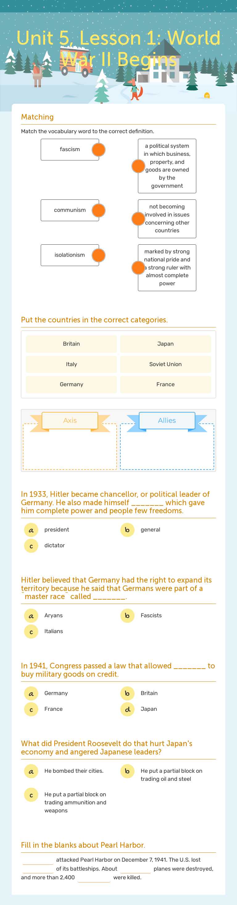 Unit 5, Lesson 1: 
World War II Begins worksheet preview image