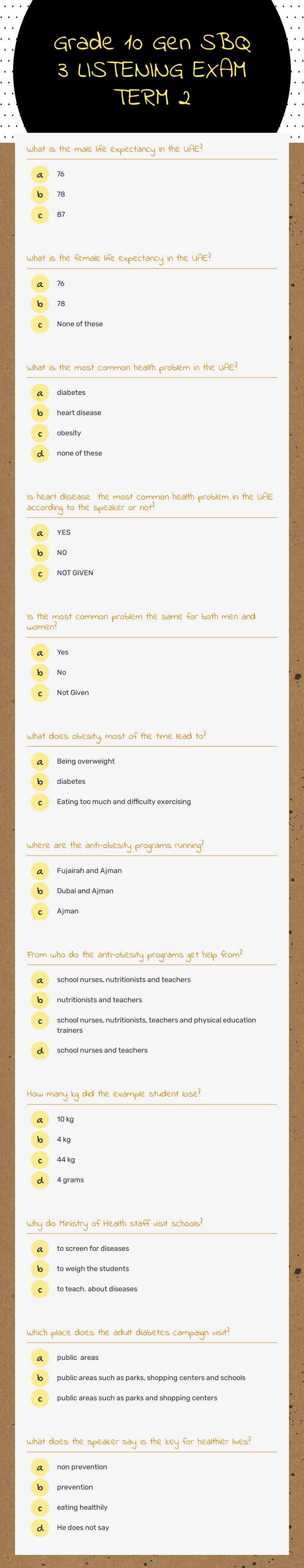 Grade 10 Gen SBQ 3 LISTENING EXAM TERM 2 worksheet preview image