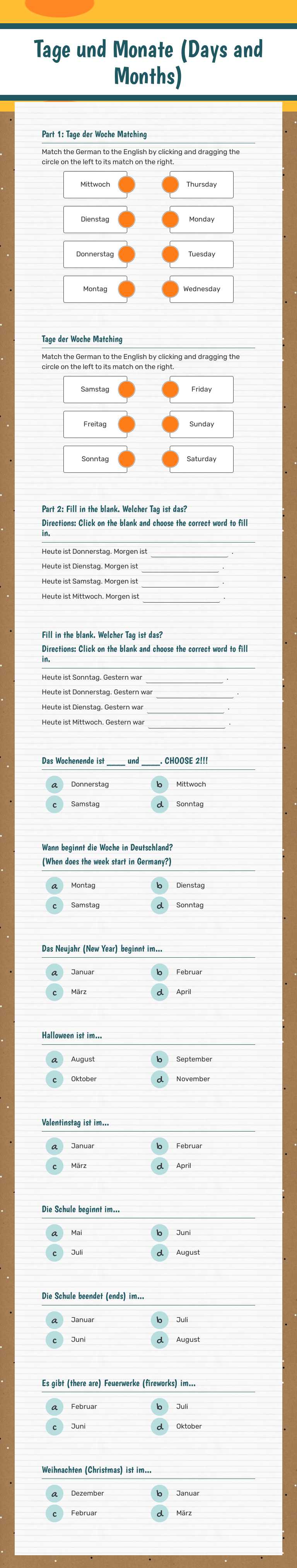 Tage und Monate  (Days and Months) worksheet preview image