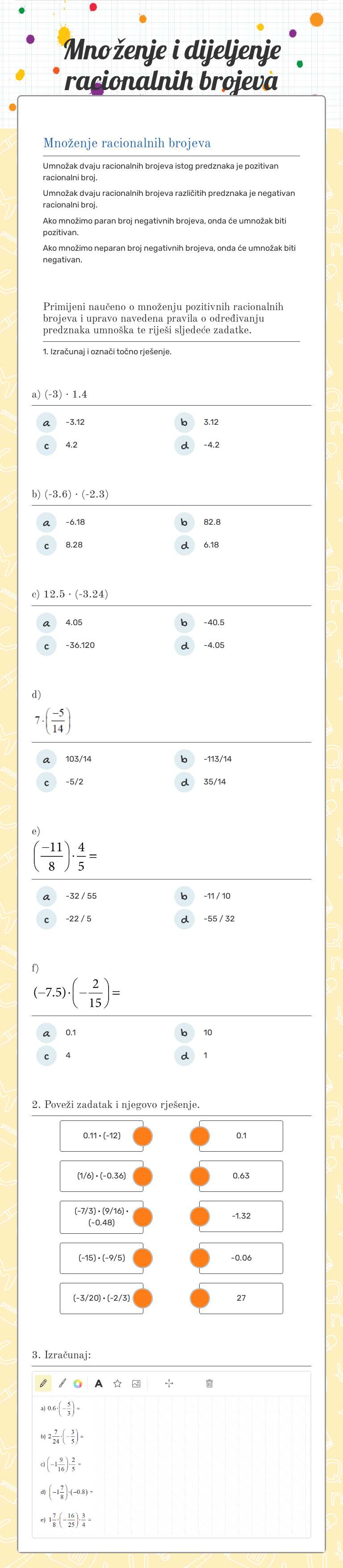 Množenje i dijeljenje racionalnih brojeva worksheet preview image