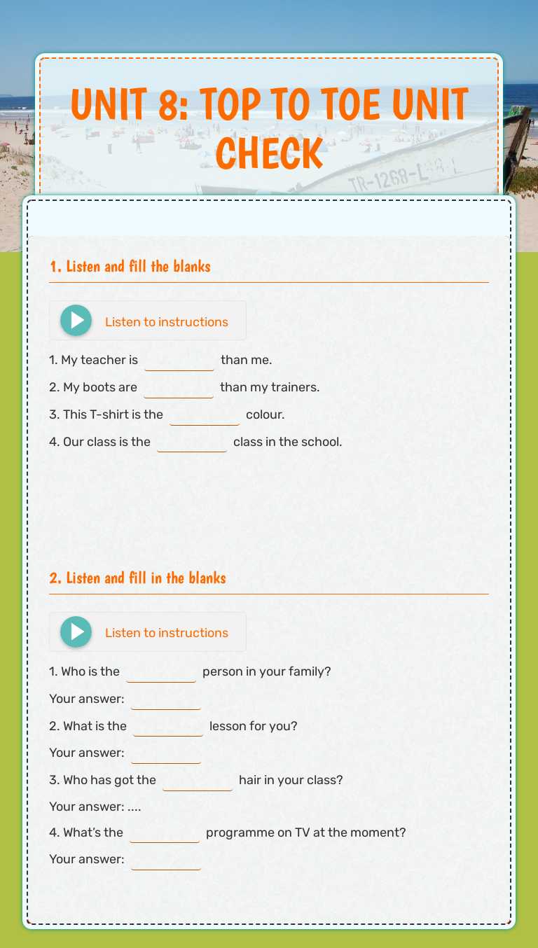 UNIT 8: TOP TO TOE                 UNIT CHECK Grade 7 worksheet preview