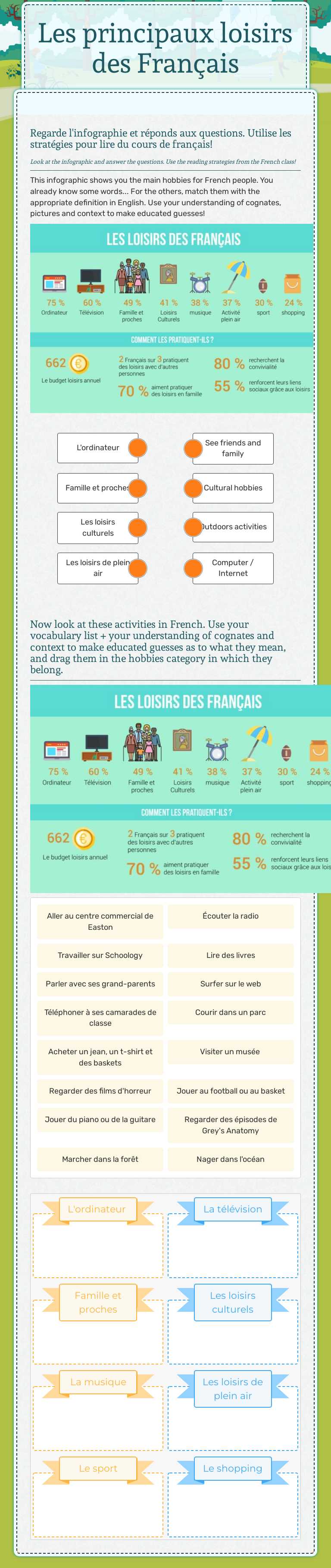 Les principaux loisirs des Français worksheet preview image