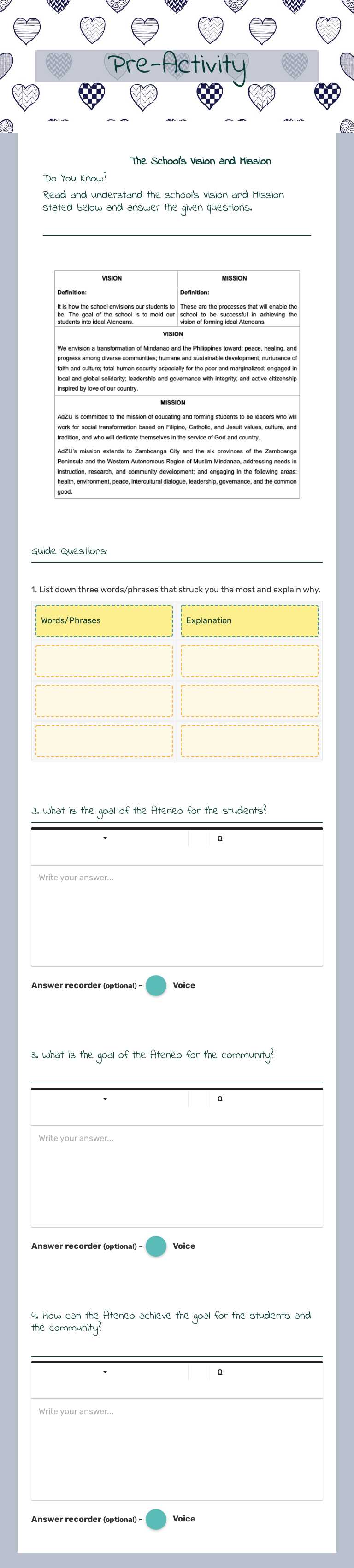Pre-Activity worksheet preview